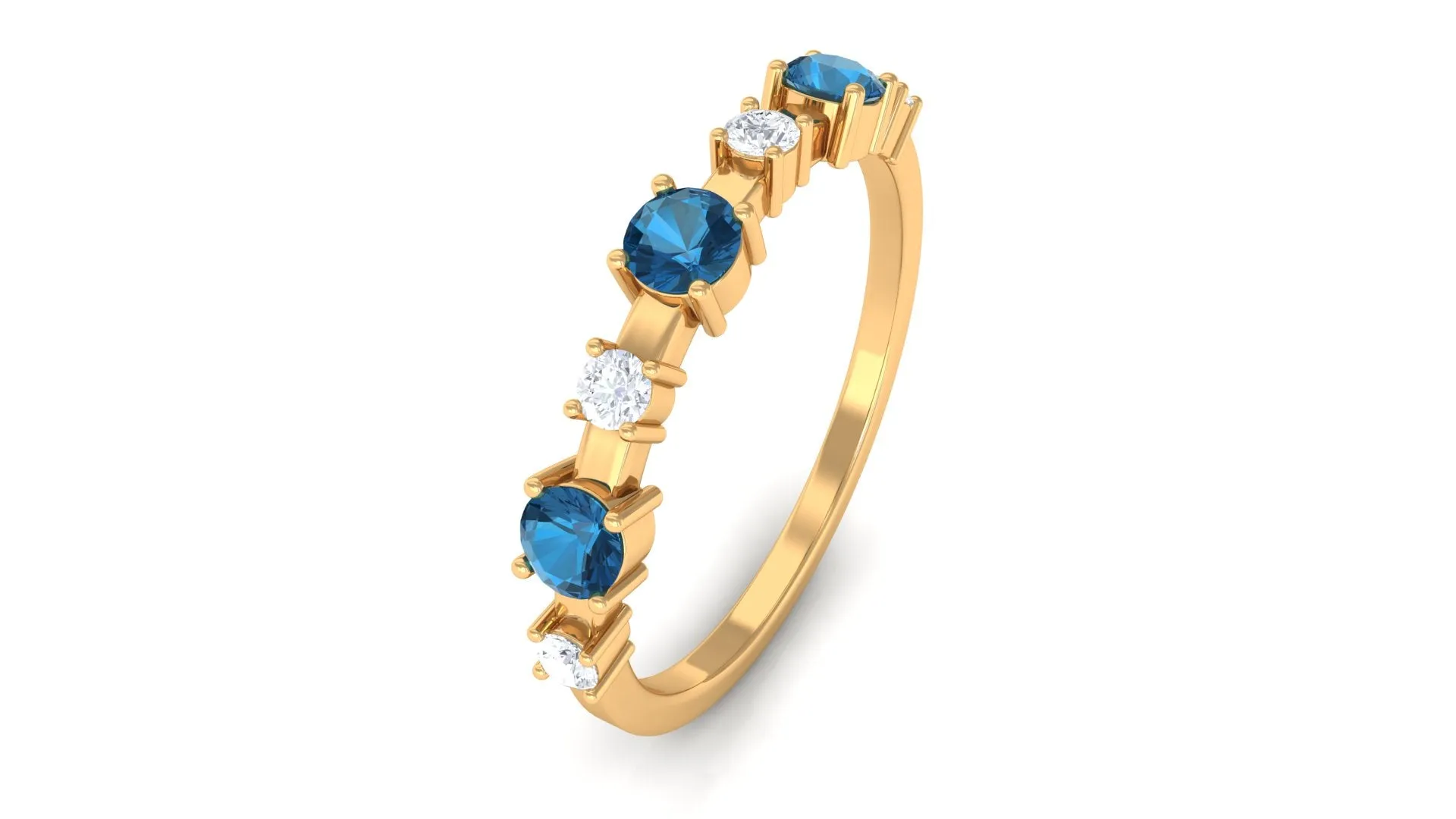 Minimal London Blue Topaz Stackable Band Ring with Diamond