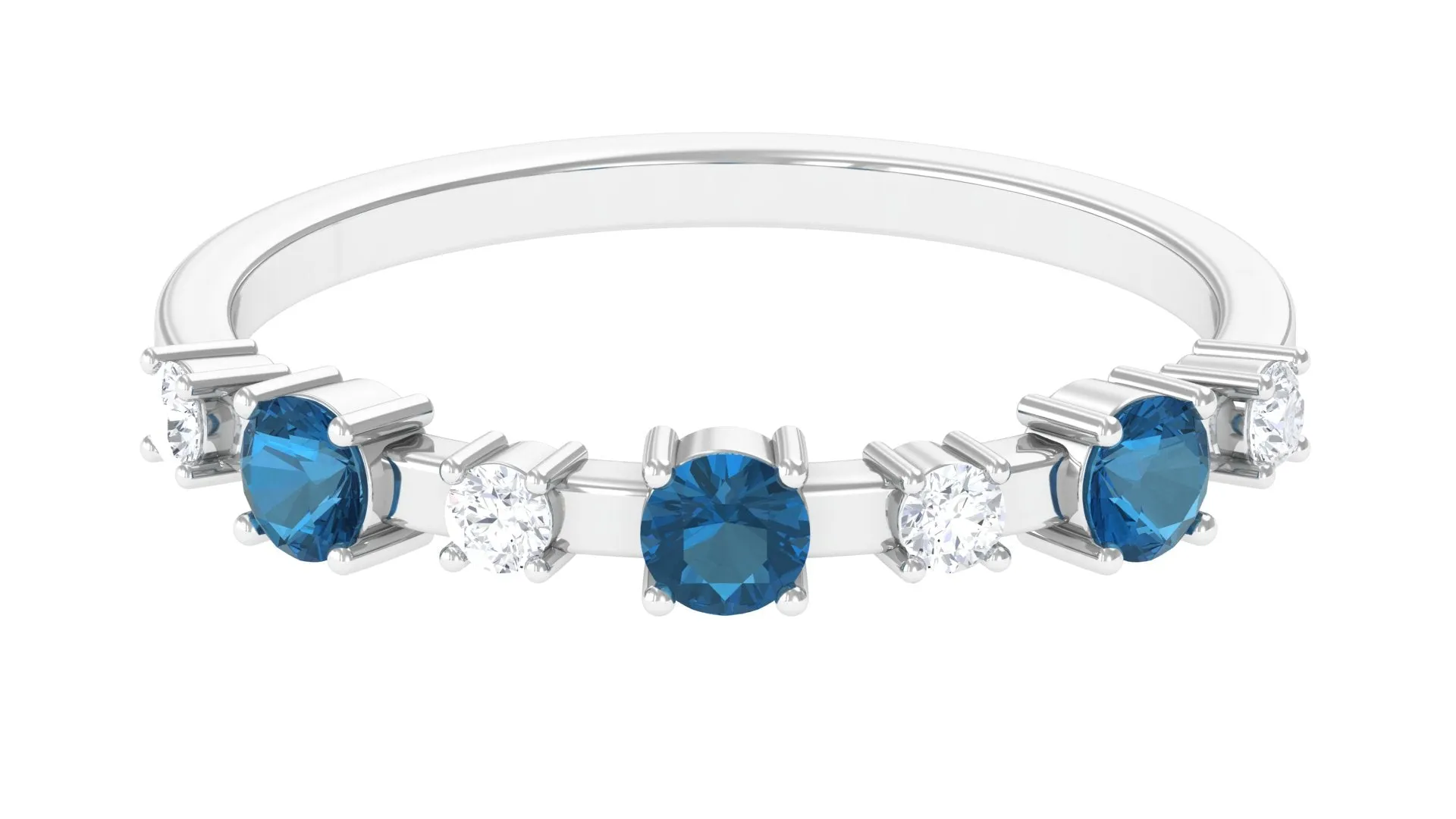 Minimal London Blue Topaz Stackable Band Ring with Diamond