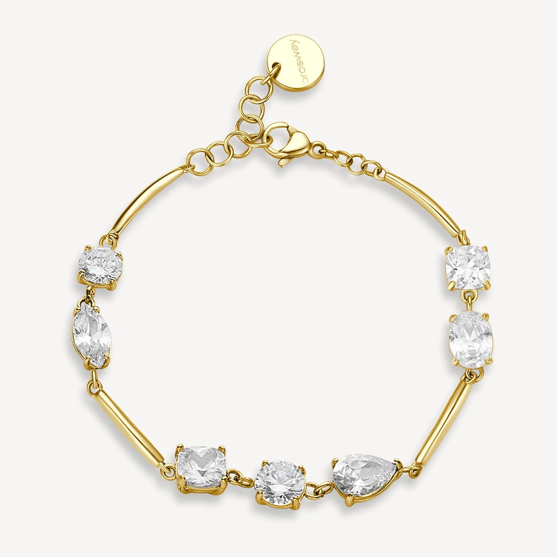 Multi-Stone Cubic Zirconia Station Bracelet in Gold Plated Stainless Steel