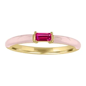 My Story "Eloise" Ballet Slipper Pink Enamel Baguette Ruby Ring