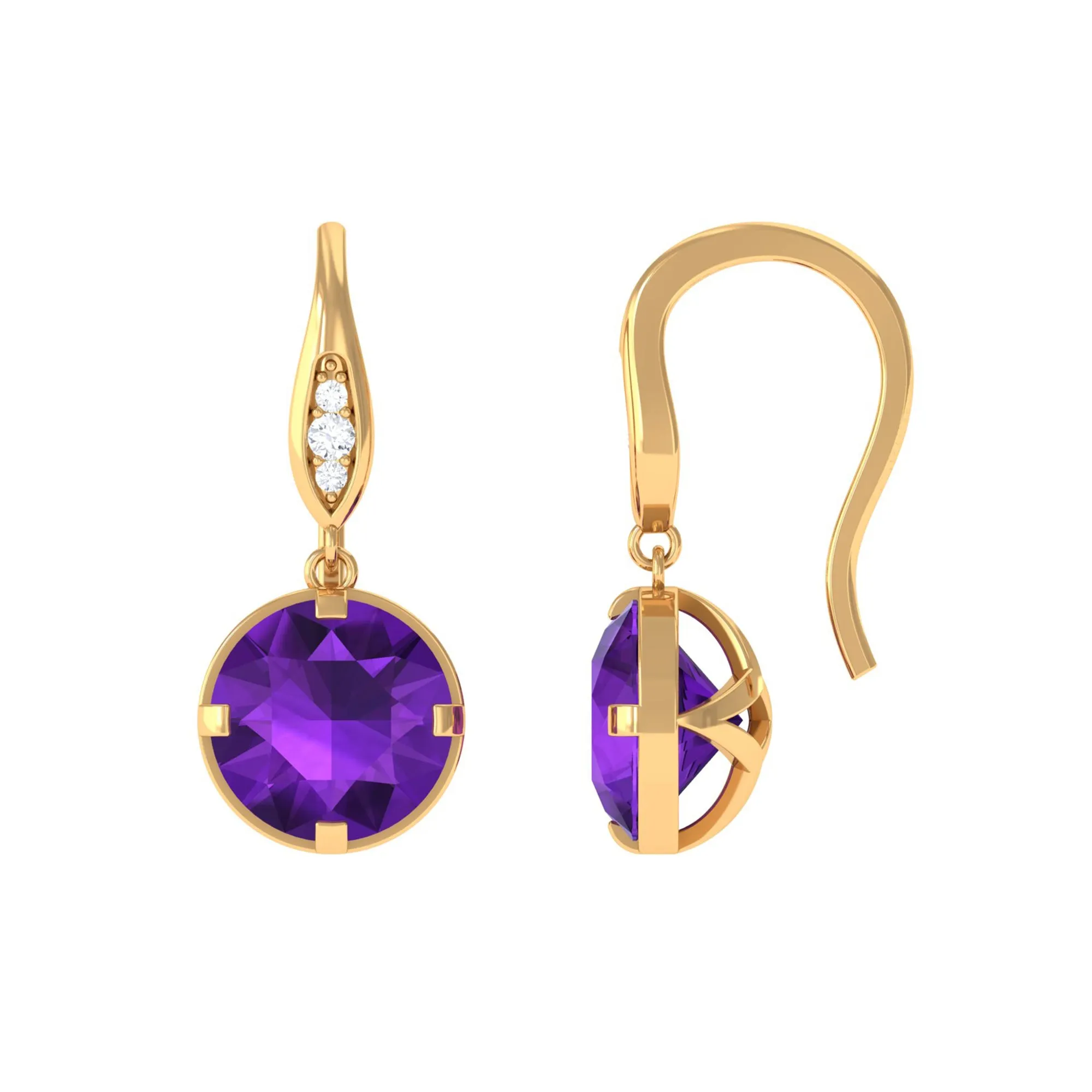 Natural Amethyst Solitaire Drop Earrings with Diamond