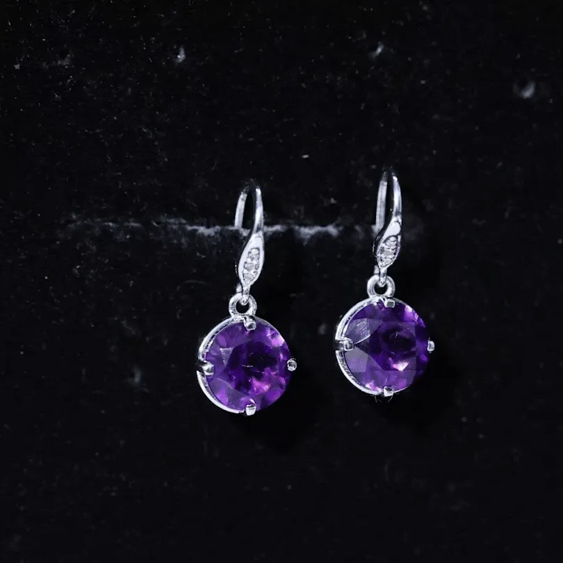 Natural Amethyst Solitaire Drop Earrings with Diamond