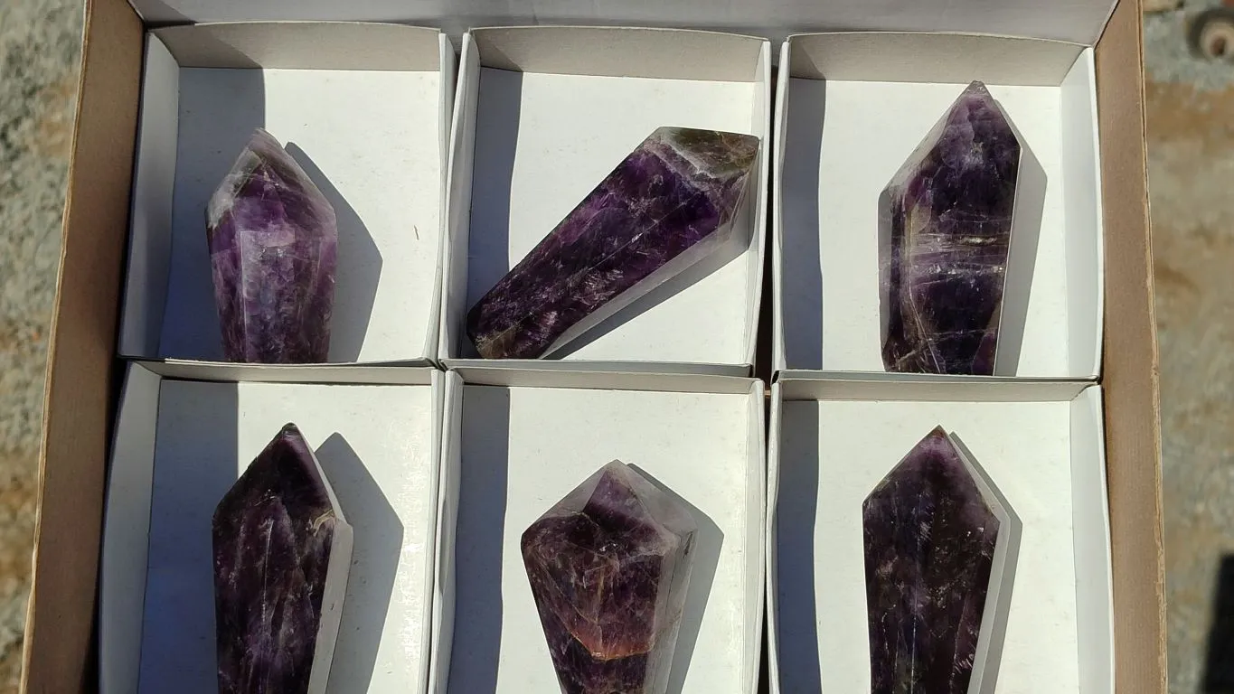 Natural Deep Purple Amethyst Points x 6 From Madagascar