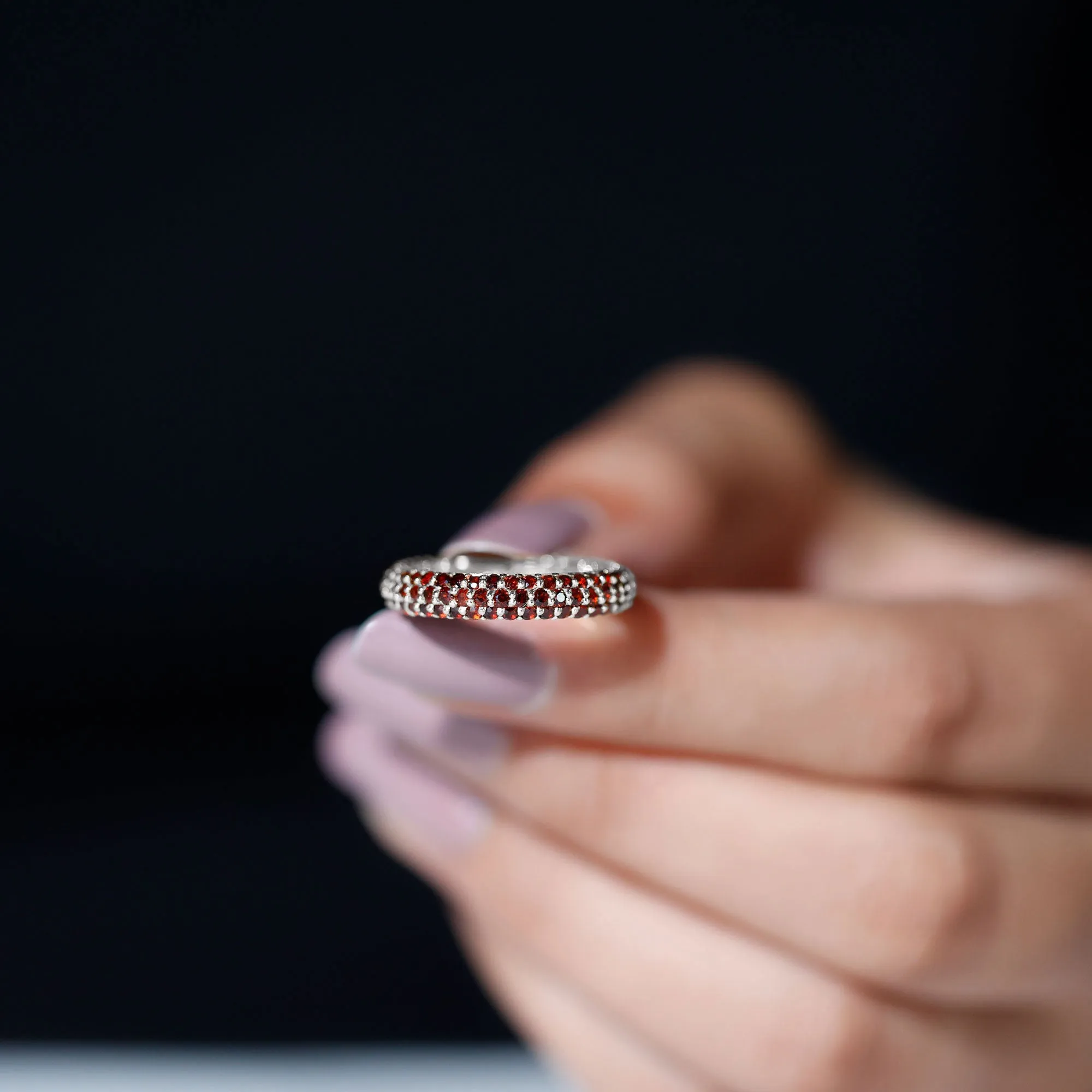 Natural Garnet Three Row Full Eternity Ring