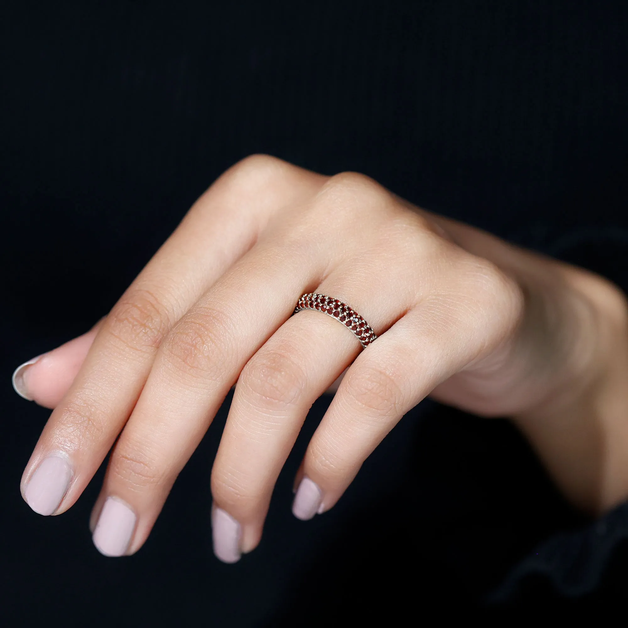 Natural Garnet Three Row Full Eternity Ring