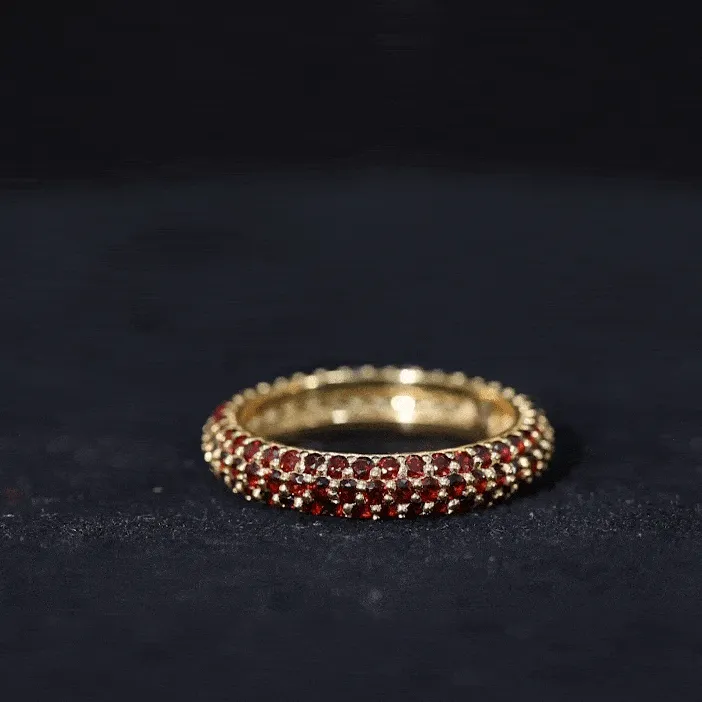 Natural Garnet Three Row Full Eternity Ring