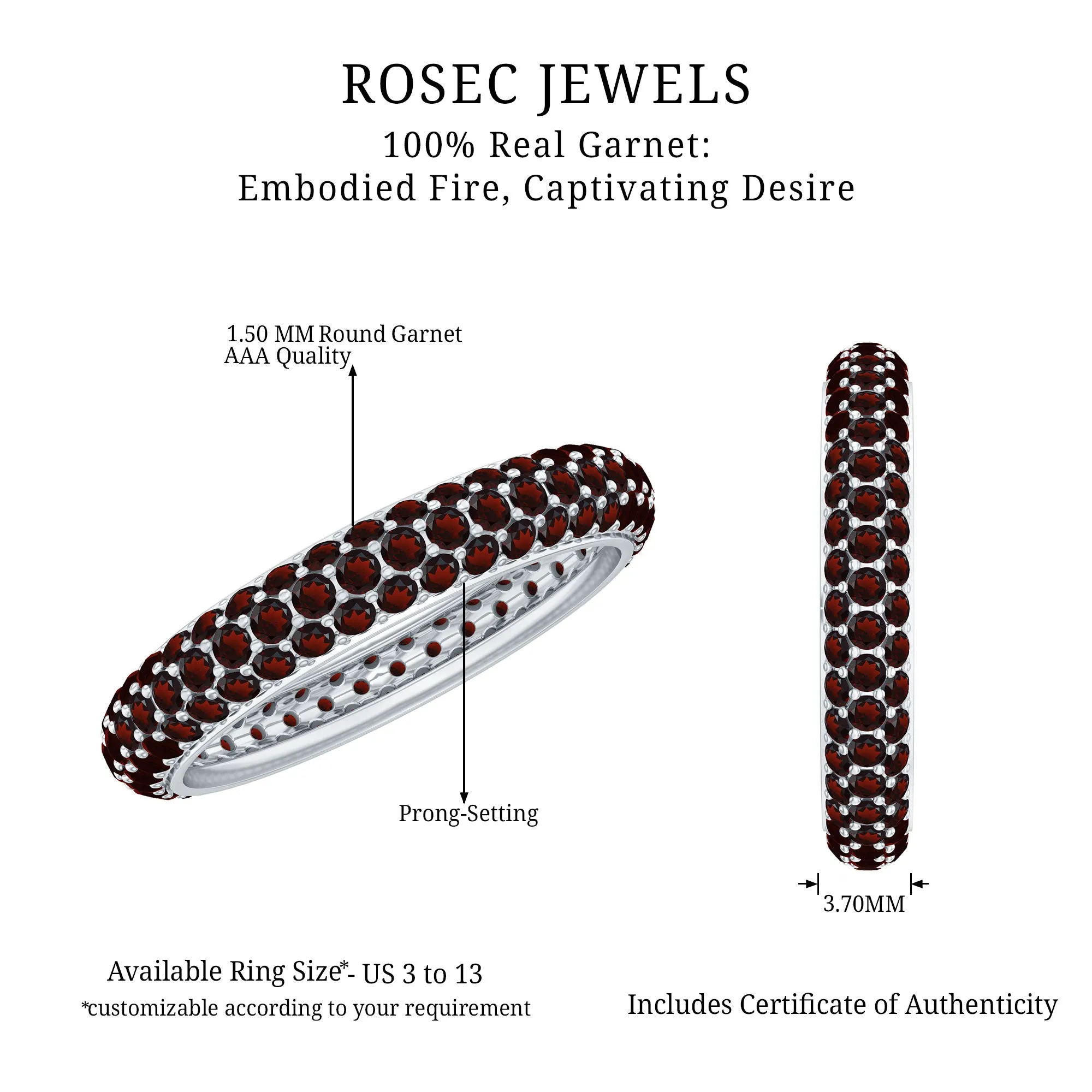 Natural Garnet Three Row Full Eternity Ring