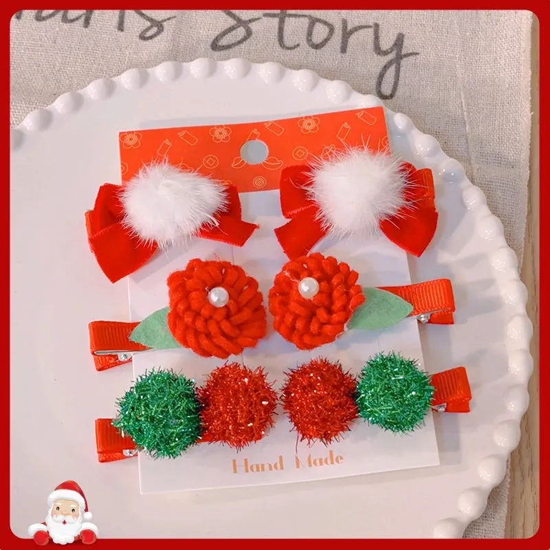 New Christmas Bow Hairpin Cute Headwear Cartoon Fabric Bell Elk Snowflake Christmas Tree Hairpin Set