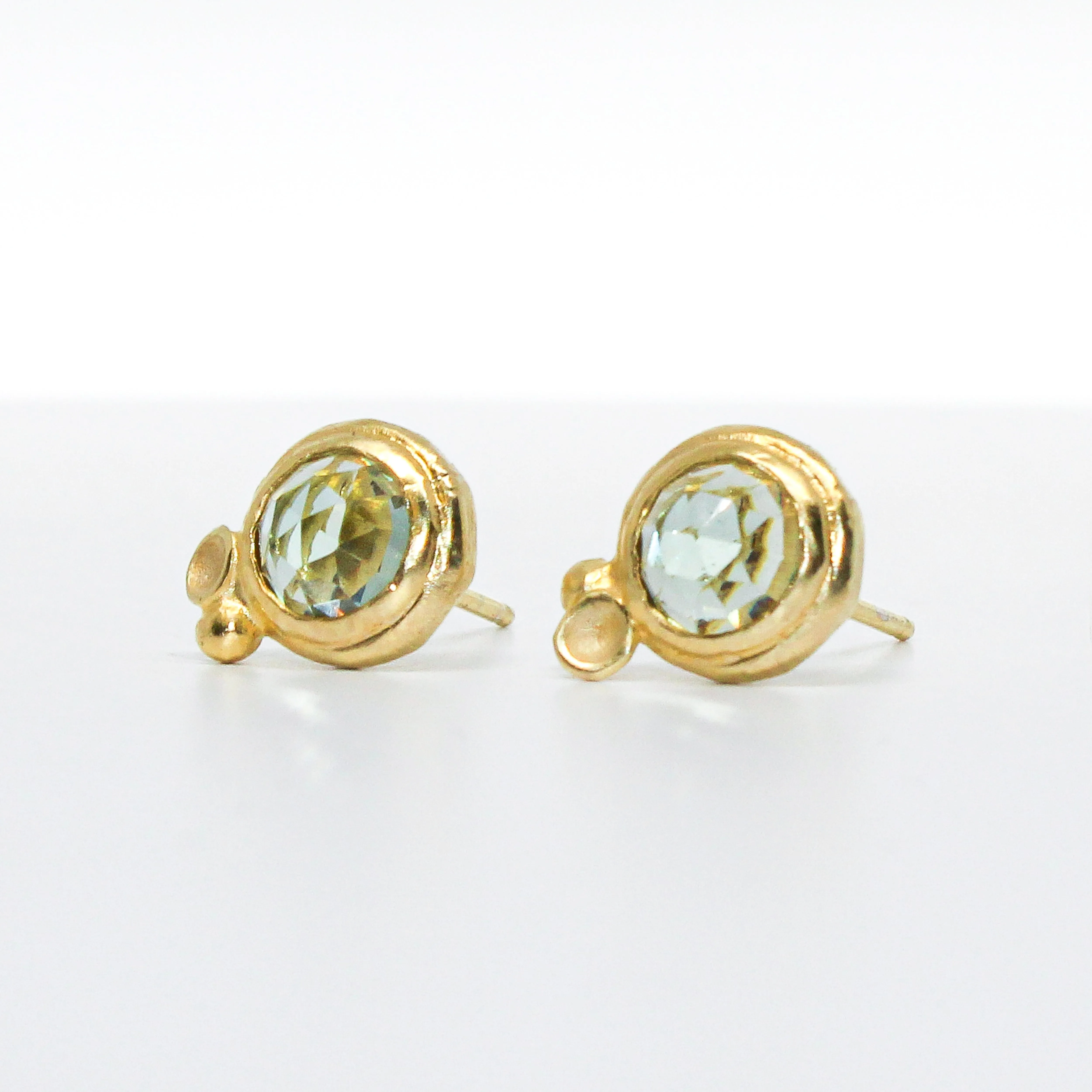 NEW! Green Amethyst Bezel in 18k Vermeil Studs by Sarah Richardson