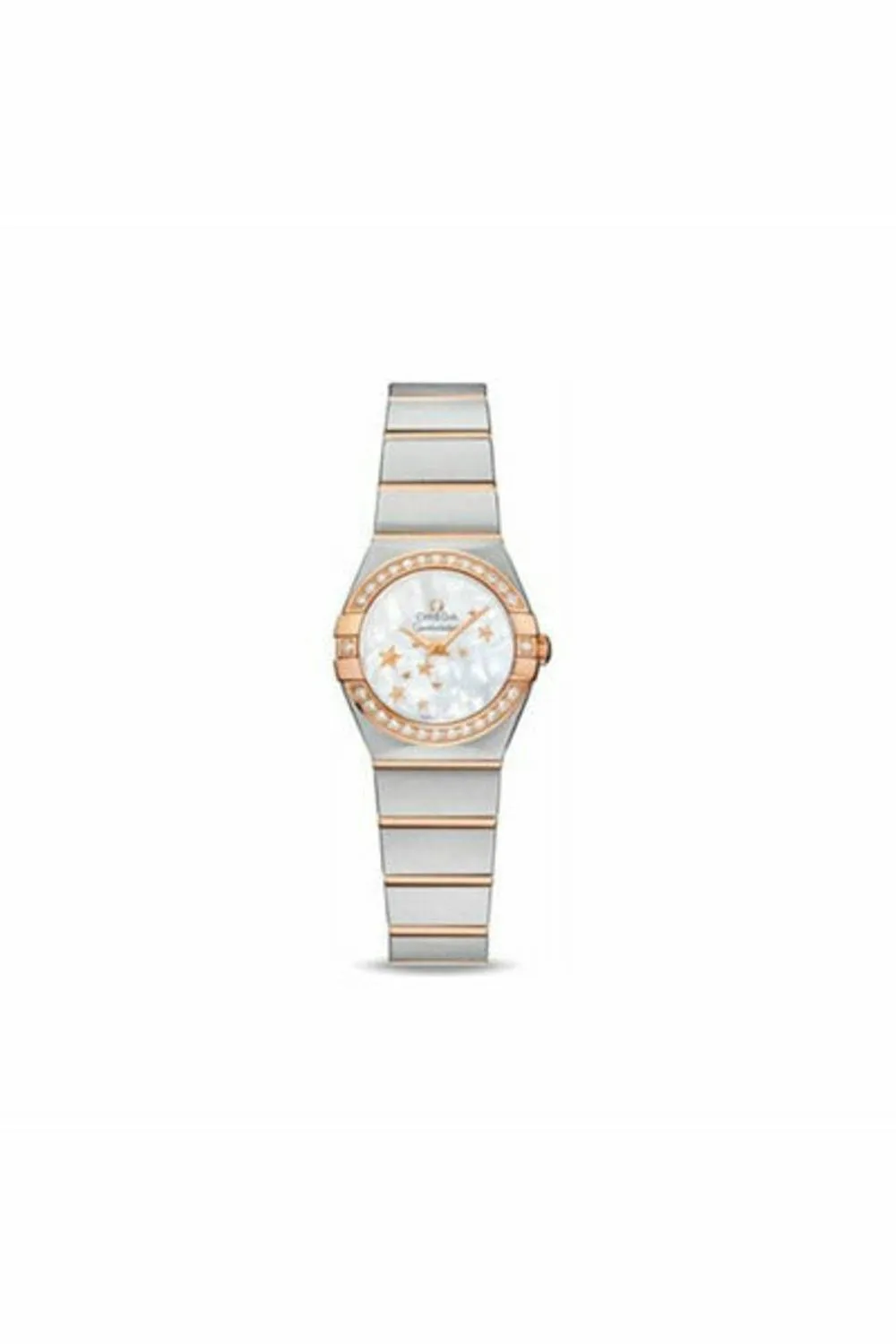 omega constellation stainless steel & 18kt rose gold 24mm ladies watch