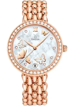 Omega De Ville Prestige Co-Axial Dewdrop Watch - 32.7 mm Red Gold Case - Delicate Diamond-Set Bezel - Ornate Dial - 424.55.33.20.55.006