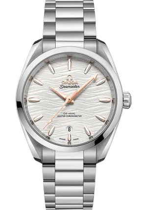 Omega Seamaster Aqua Terra 150M Co-Axial Master Chronometer Ladies Watch - 38 mm Steel Case - Waved Silvery Dial - 220.10.38.20.02.002