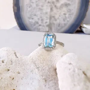 One of a Kind Emerald-Cut Aquamarine Ring in White Gold