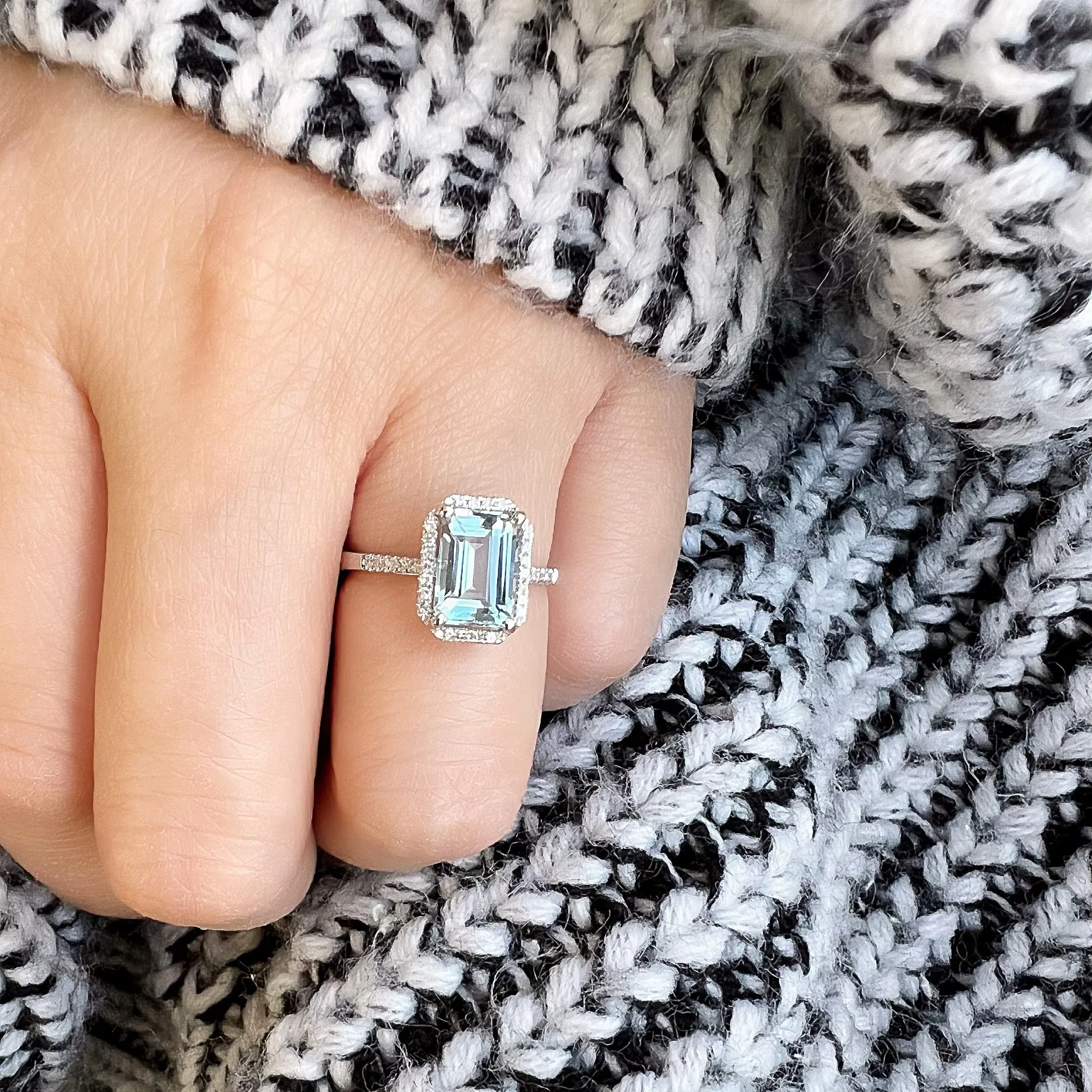 One of a Kind Emerald-Cut Aquamarine Ring in White Gold