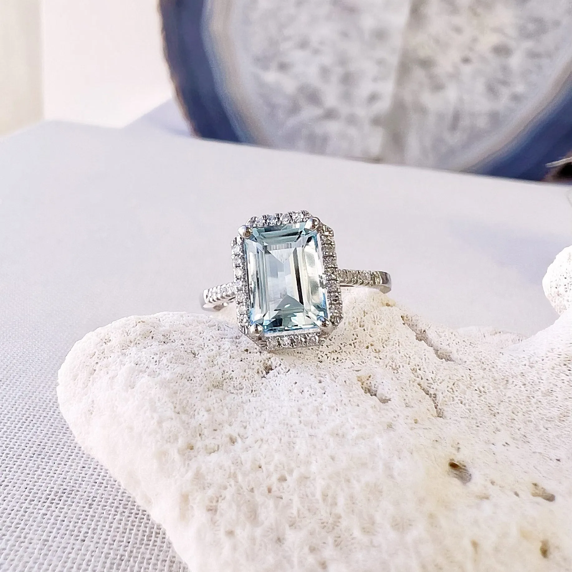 One of a Kind Emerald-Cut Aquamarine Ring in White Gold