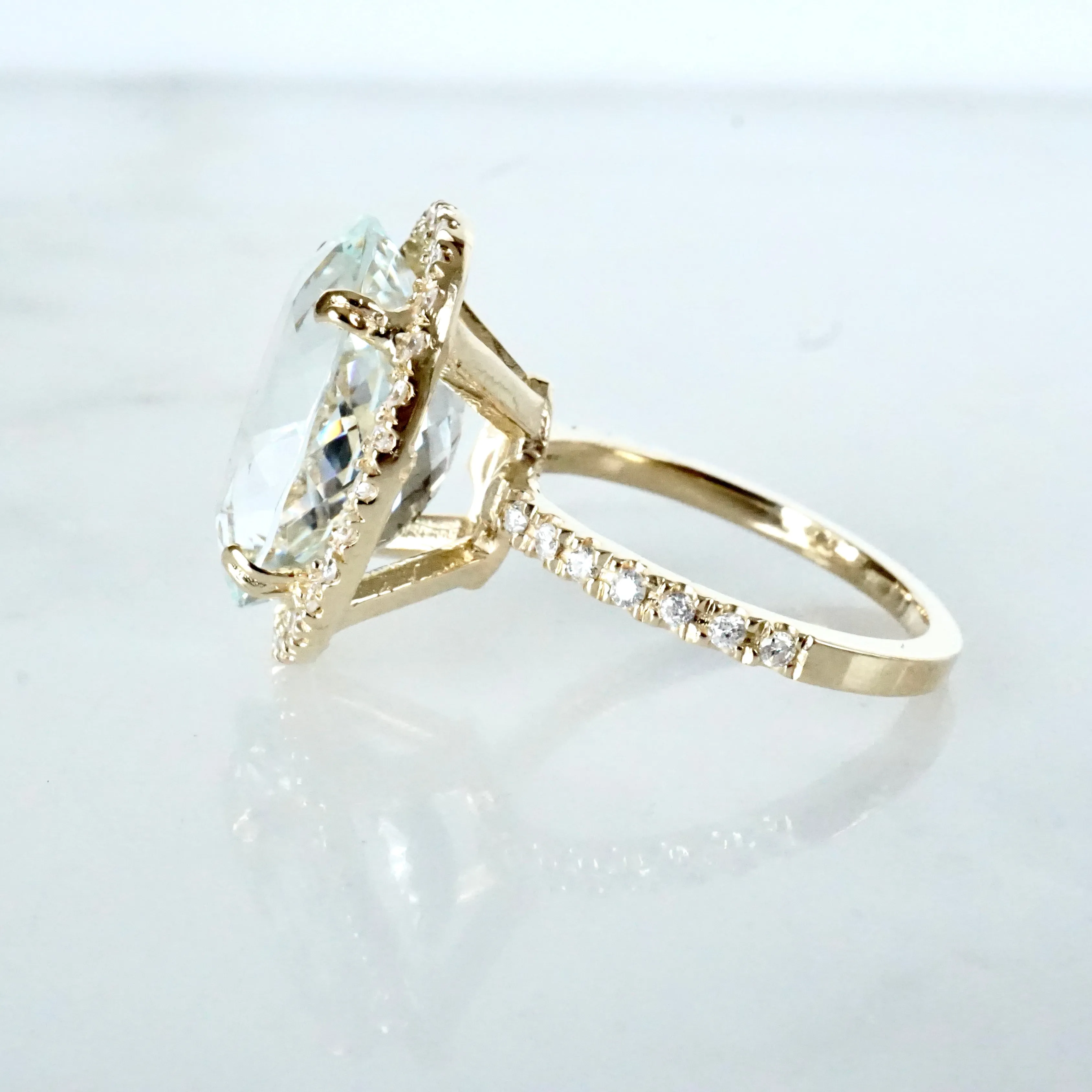 Oval Aquamarine and Diamond Ring 14k Yellow Gold - Women's Aquamarine Halo Ring - Aquamarine Halo Ring, March Birthstone Ring