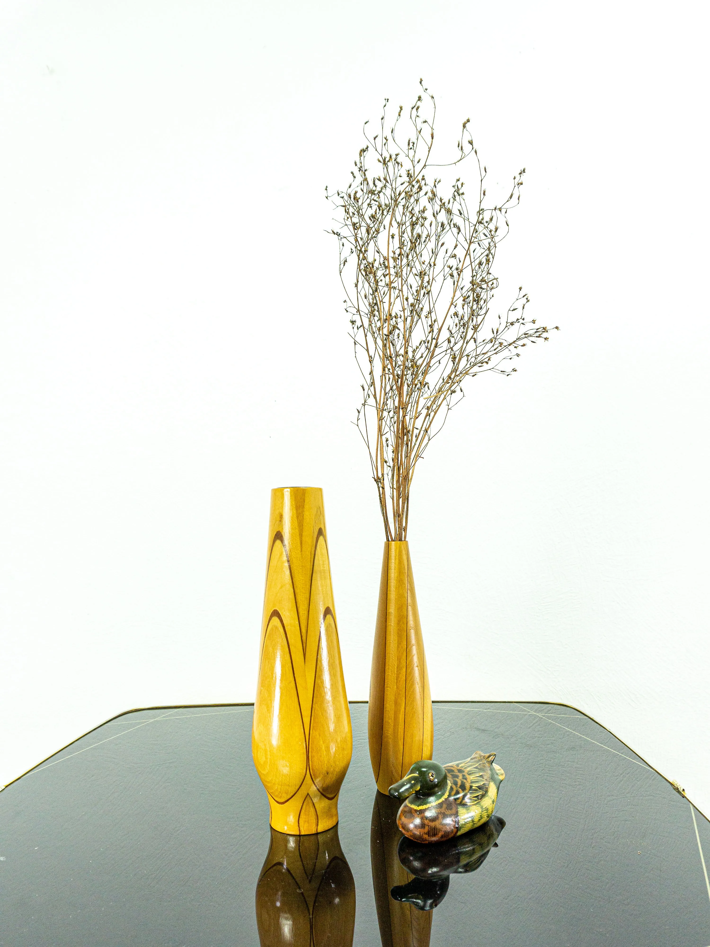 Pair of 1960s vintage conical turned WOODEN VASES