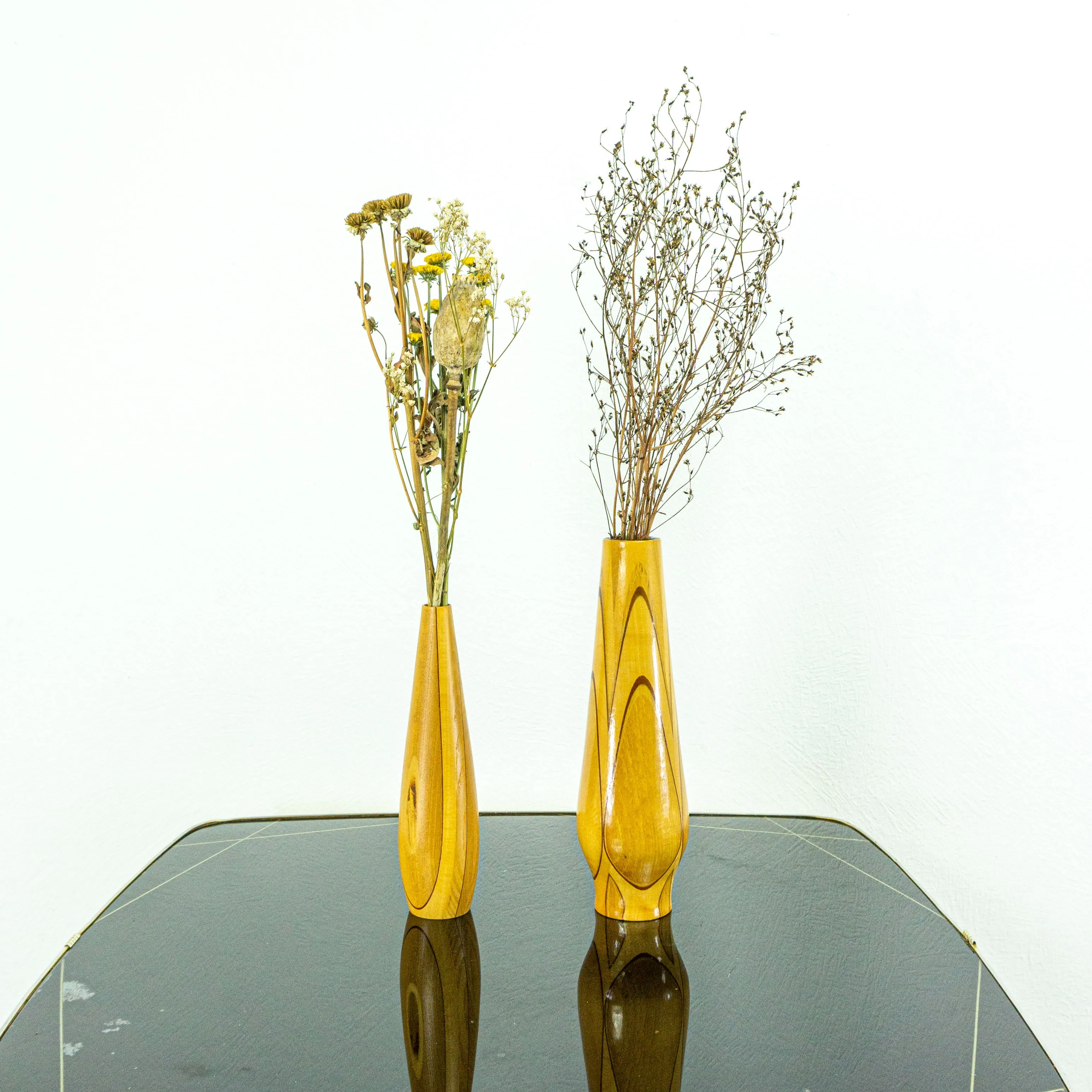 Pair of 1960s vintage conical turned WOODEN VASES