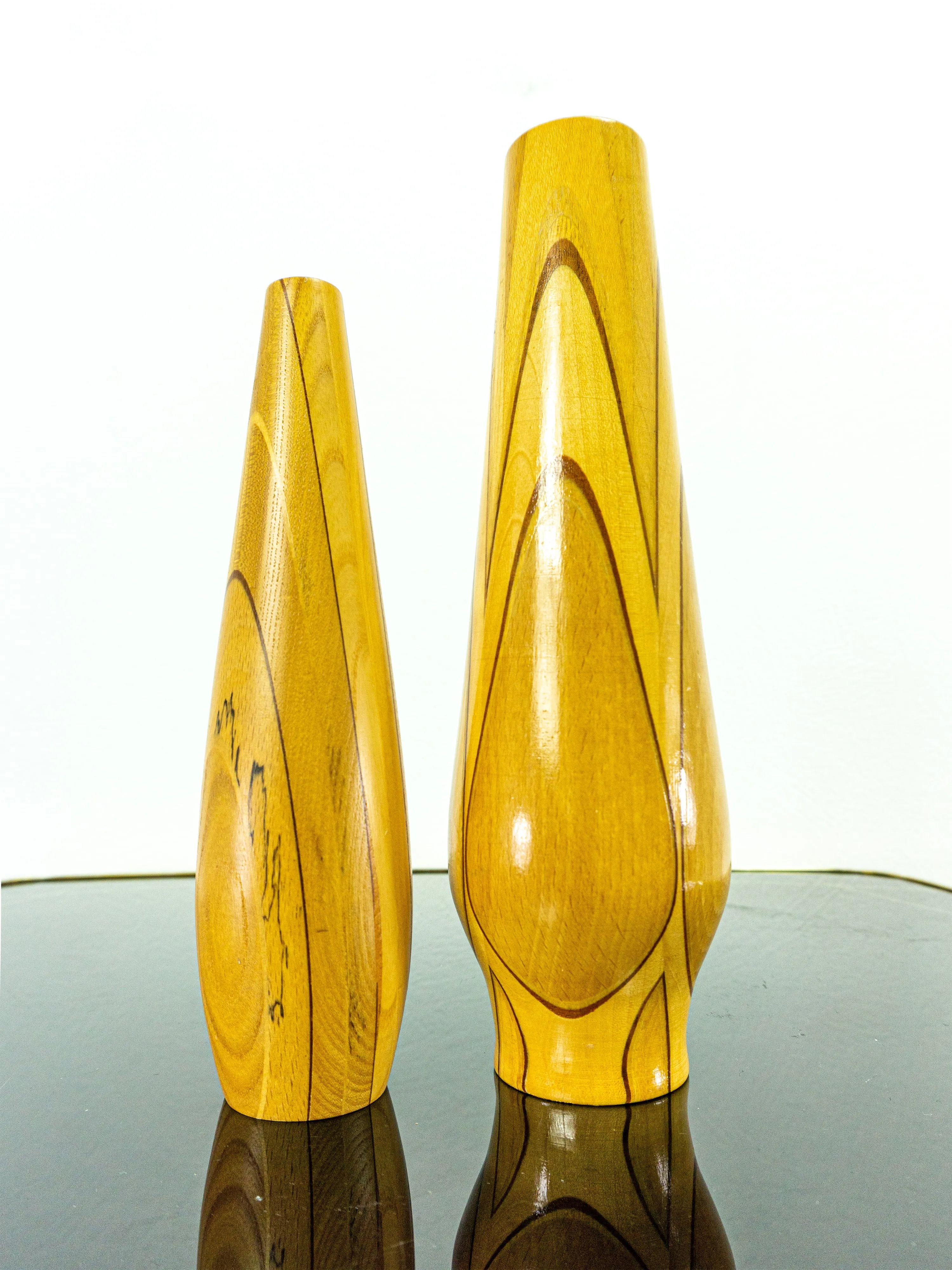 Pair of 1960s vintage conical turned WOODEN VASES