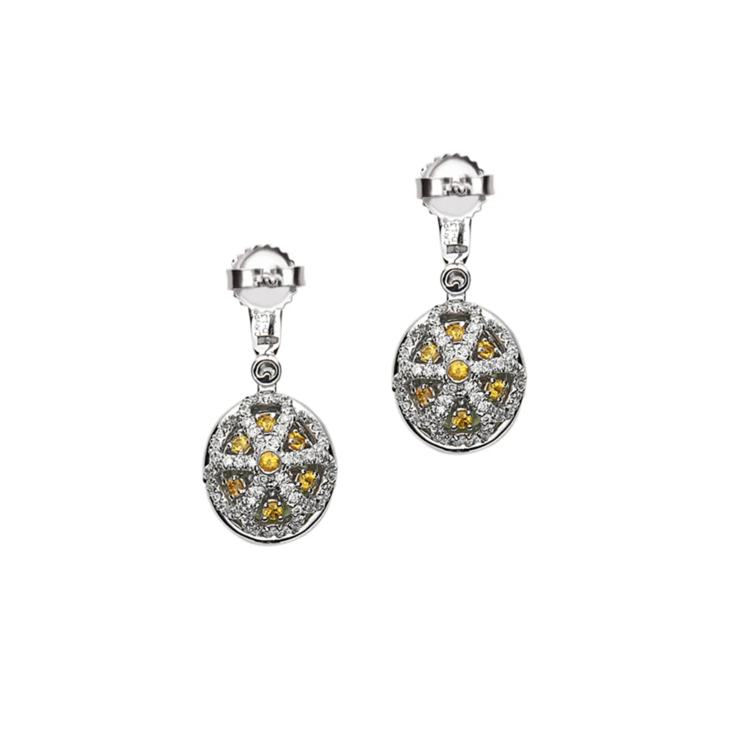 Pastel Diamond Double Halo Oval Drop Earring