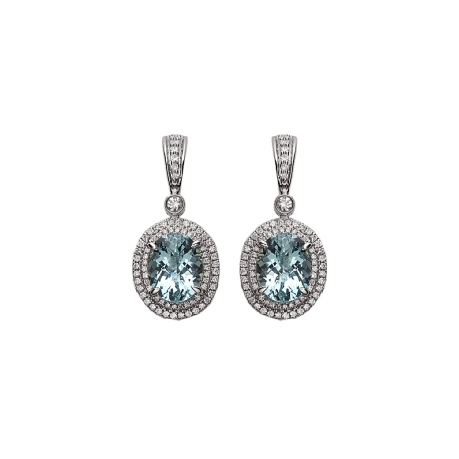 Pastel Diamond Double Halo Oval Drop Earring