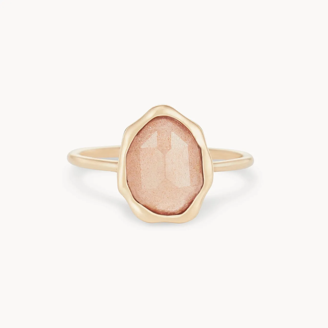 peach moonstone mood ring - 14k yellow gold