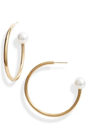 Pearl End Hoop Earrings | More Colors Available