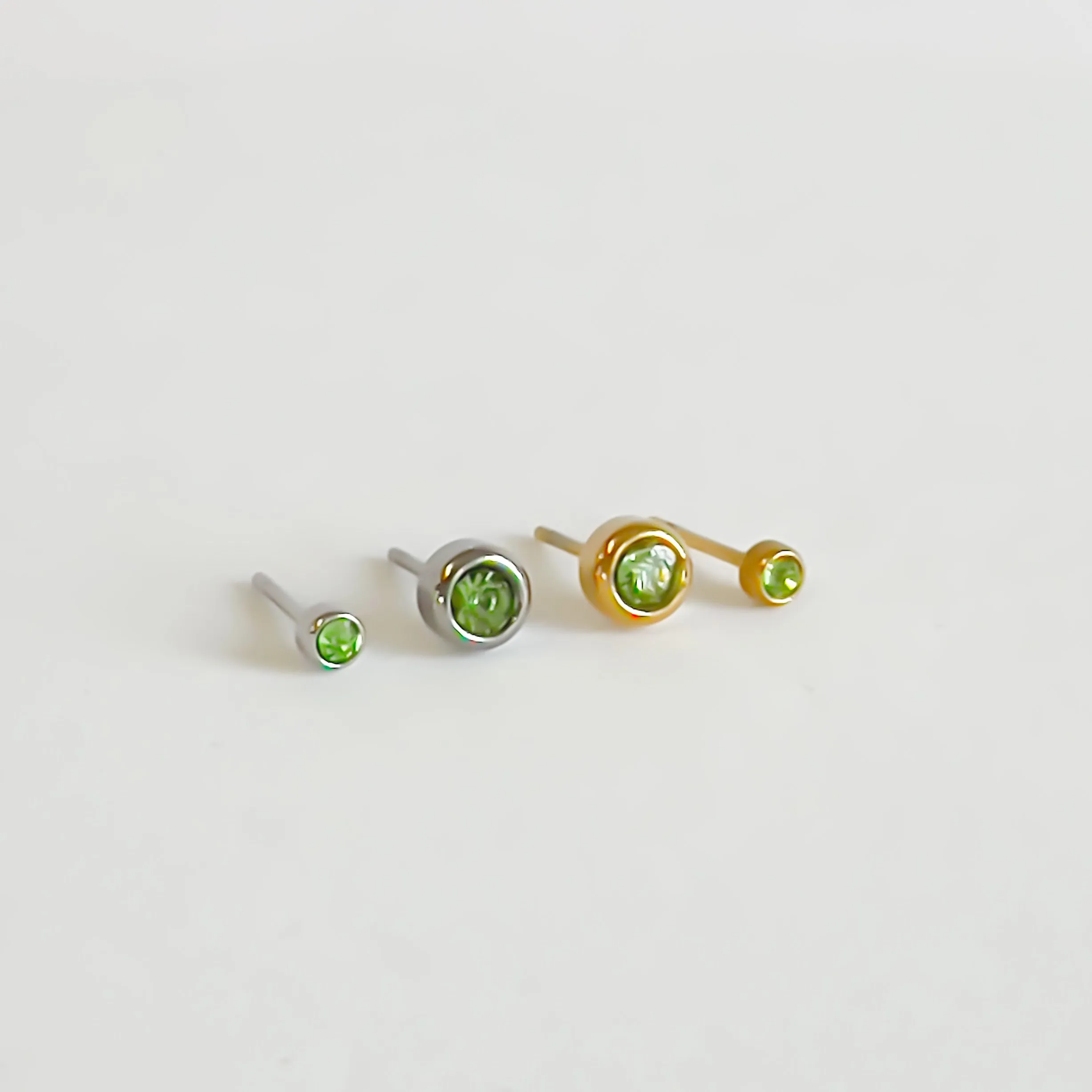 Peridot Bezel Set Hypoallergenic Stud Earrings - August