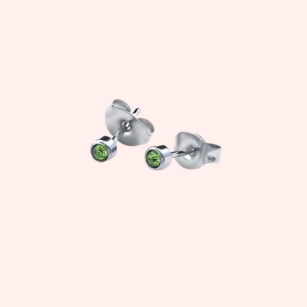 Peridot Bezel Set Hypoallergenic Stud Earrings - August