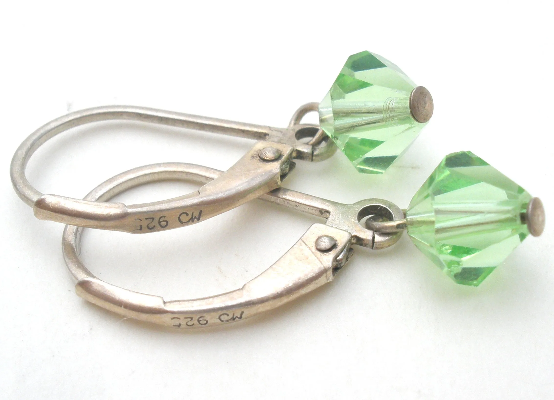 Peridot Crystal Bead Dangle Leverback 925 Earrings