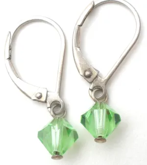 Peridot Crystal Bead Dangle Leverback 925 Earrings