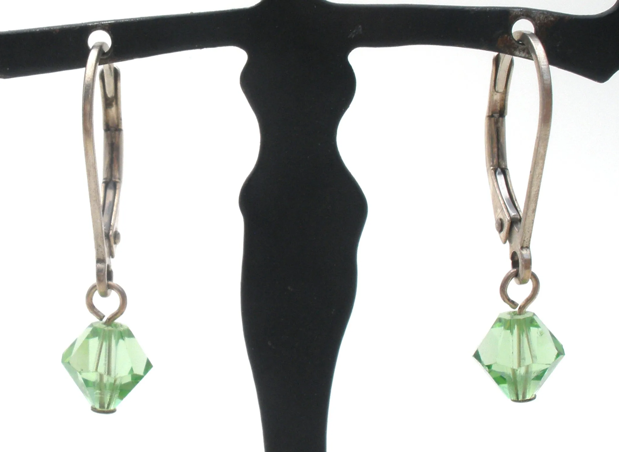 Peridot Crystal Bead Dangle Leverback 925 Earrings