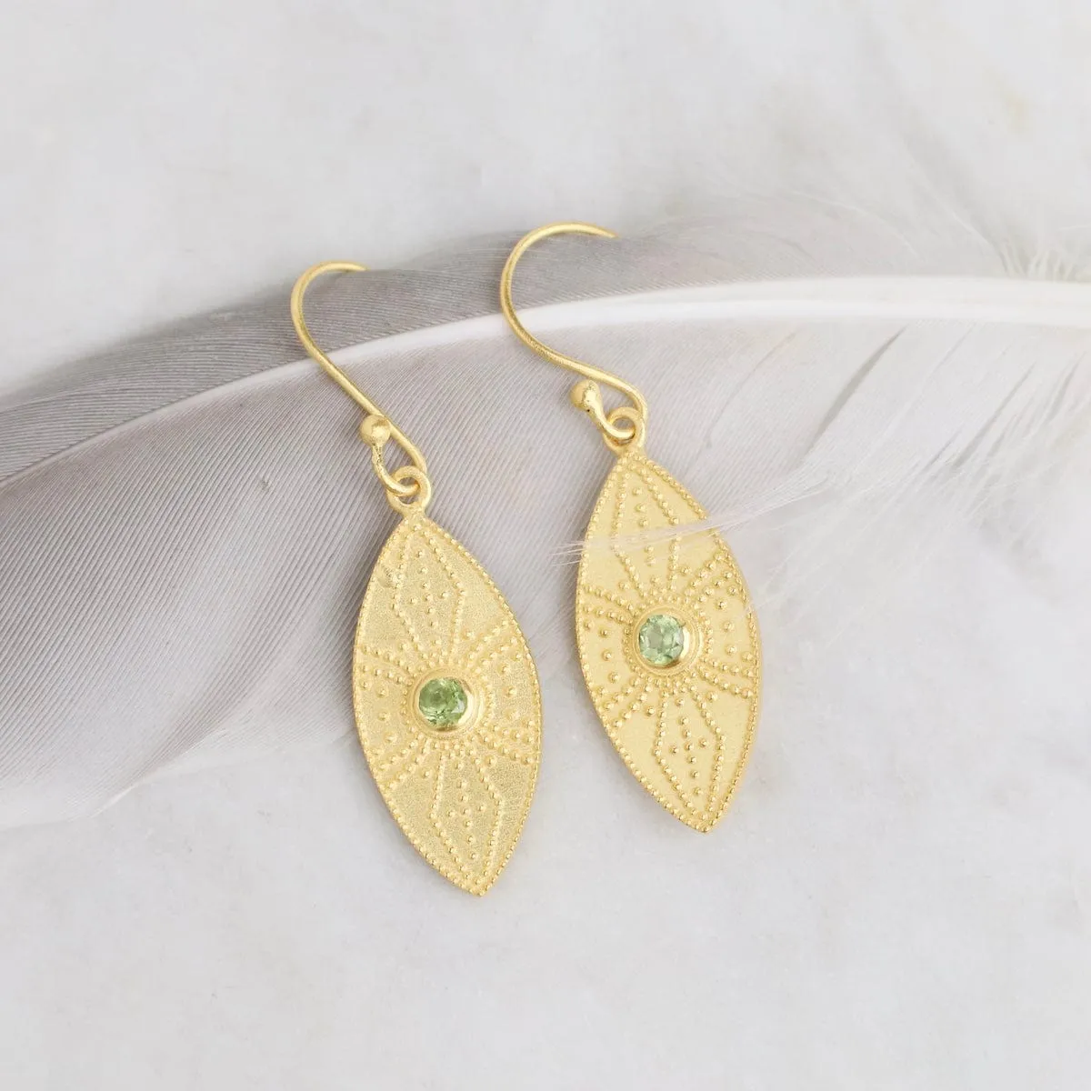 Peridot in Ellipse Shaped Earrings on French Hooks