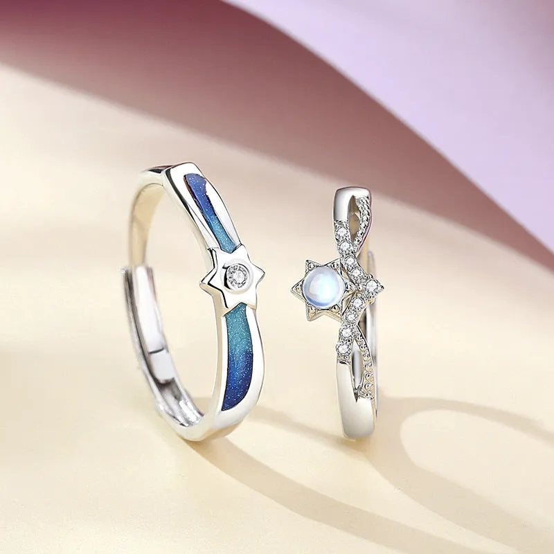 Personalized Moonstone Promise Rings Set for Couples