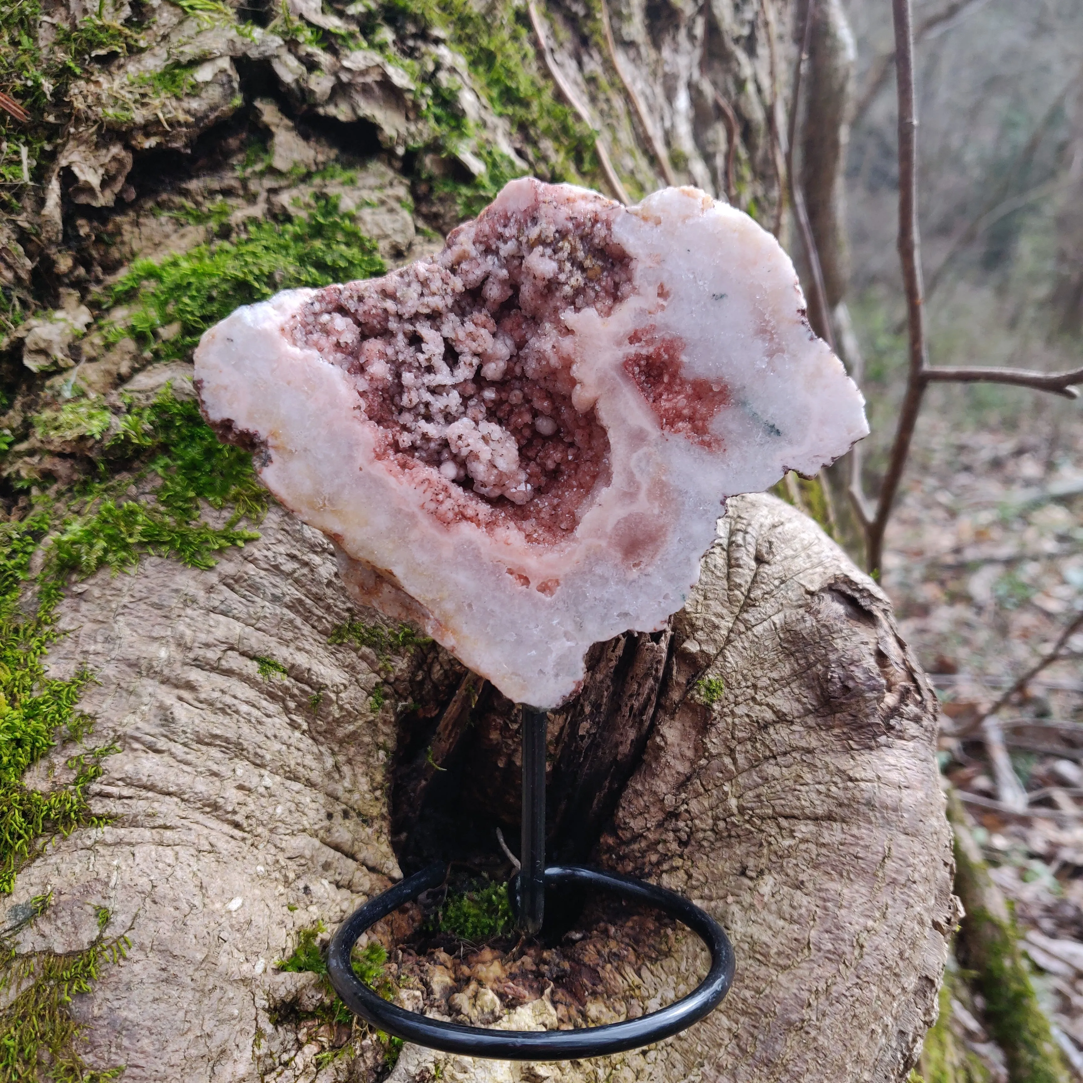 Pink Amethyst Geode Slab on Metal Stand (#5)