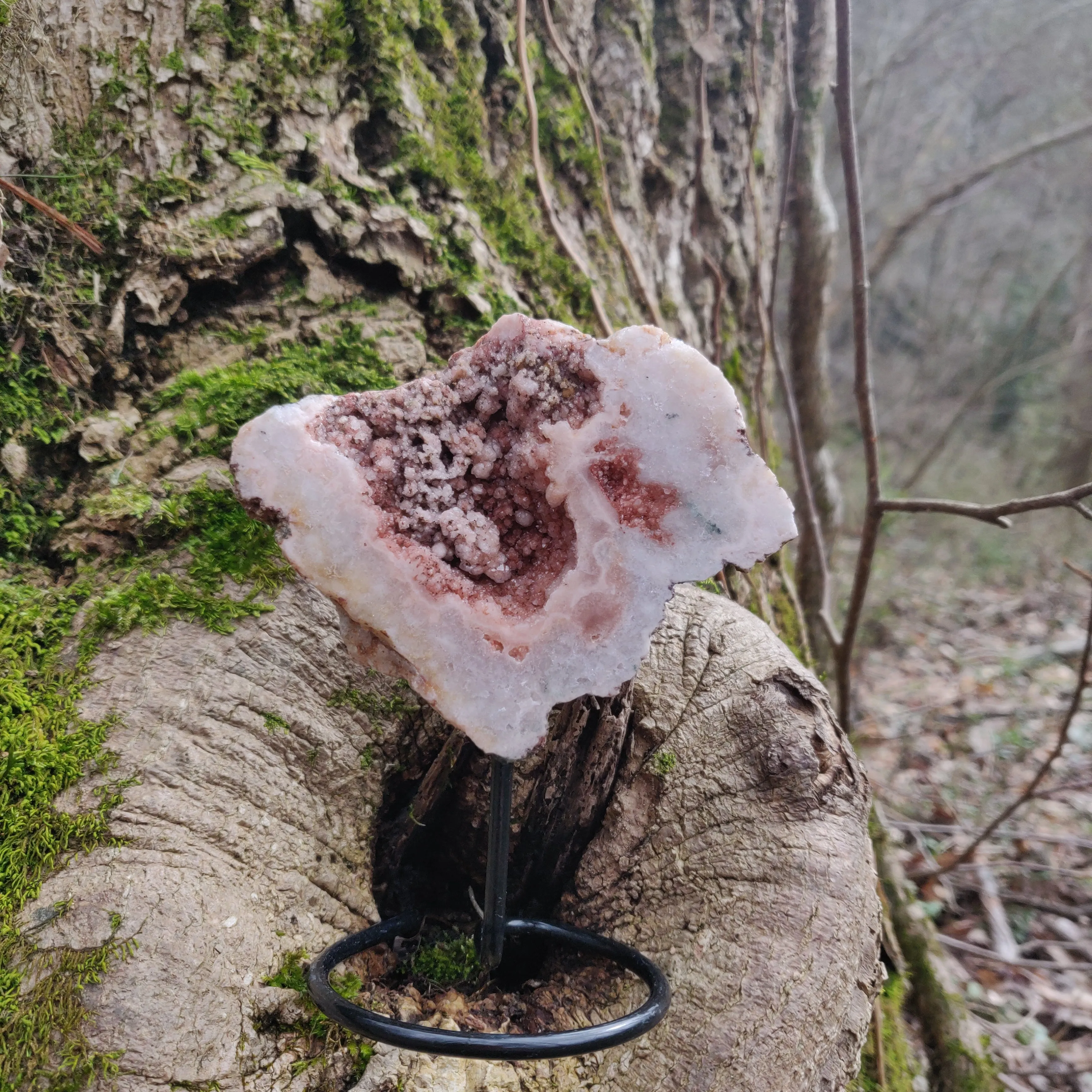 Pink Amethyst Geode Slab on Metal Stand (#5)