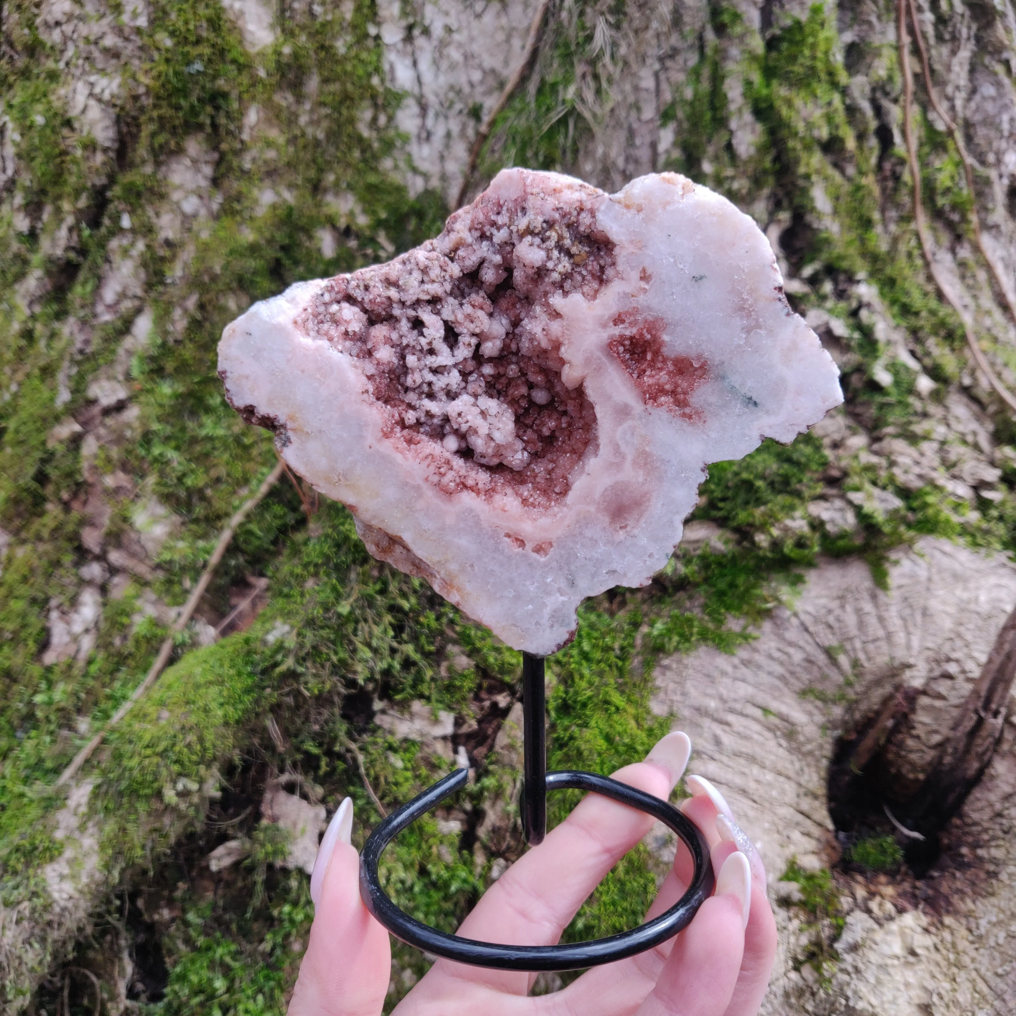 Pink Amethyst Geode Slab on Metal Stand (#5)