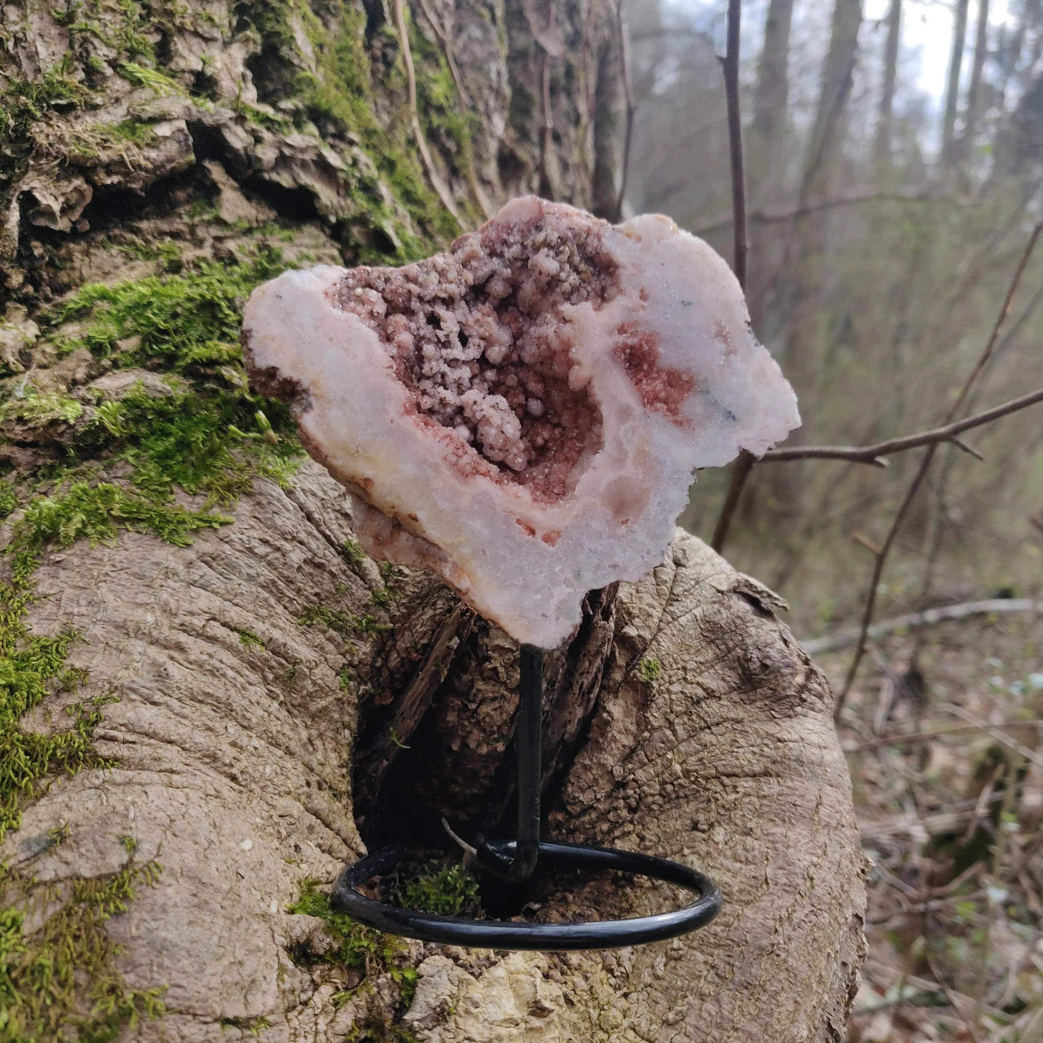 Pink Amethyst Geode Slab on Metal Stand (#5)