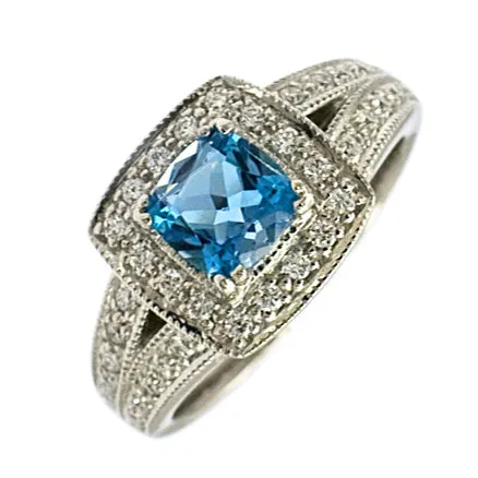 Platinum Aquamarine & Diamond Ring