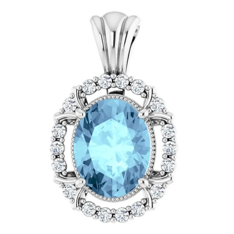 Platinum Natural Aquamarine & 1/6 CTW Natural Diamond Pendant