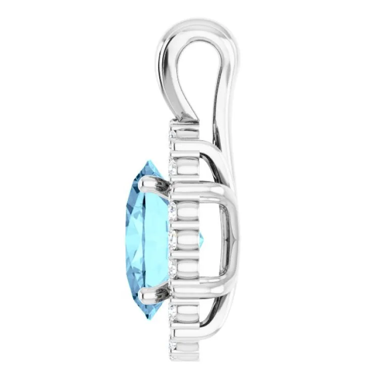 Platinum Natural Aquamarine & 1/6 CTW Natural Diamond Pendant