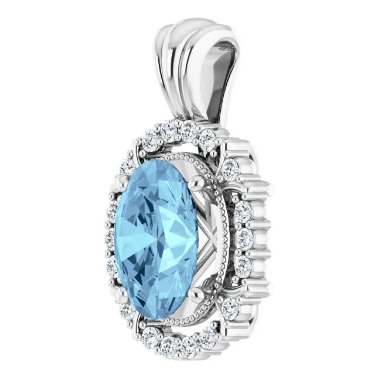 Platinum Natural Aquamarine & 1/6 CTW Natural Diamond Pendant