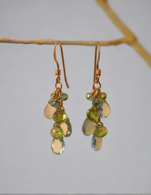 Pom Jewelry Earrings, Light Blue Topaz and Peridot in Gold Fill