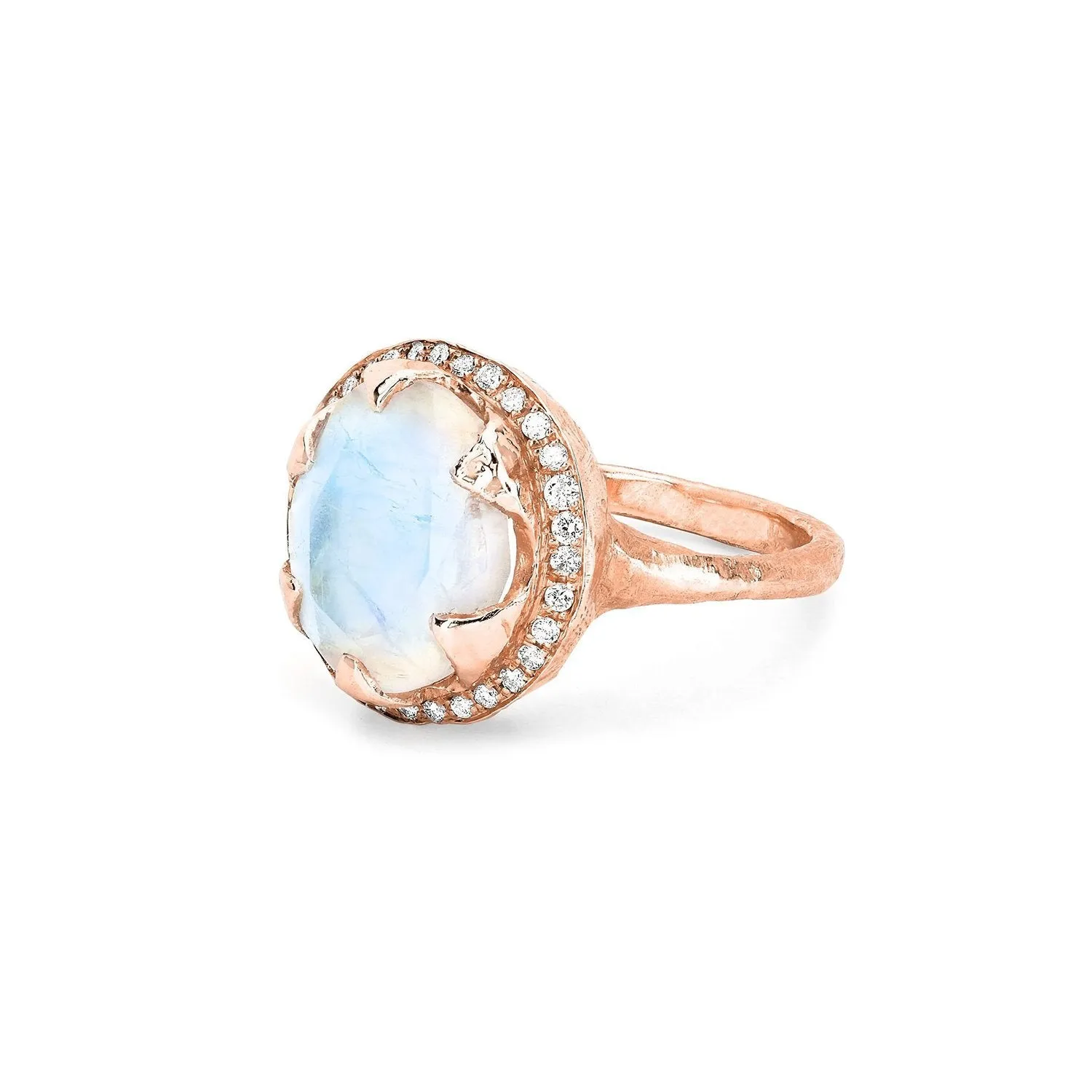 Queen Oval Moonstone Ring with Full Pavé Diamond Halo