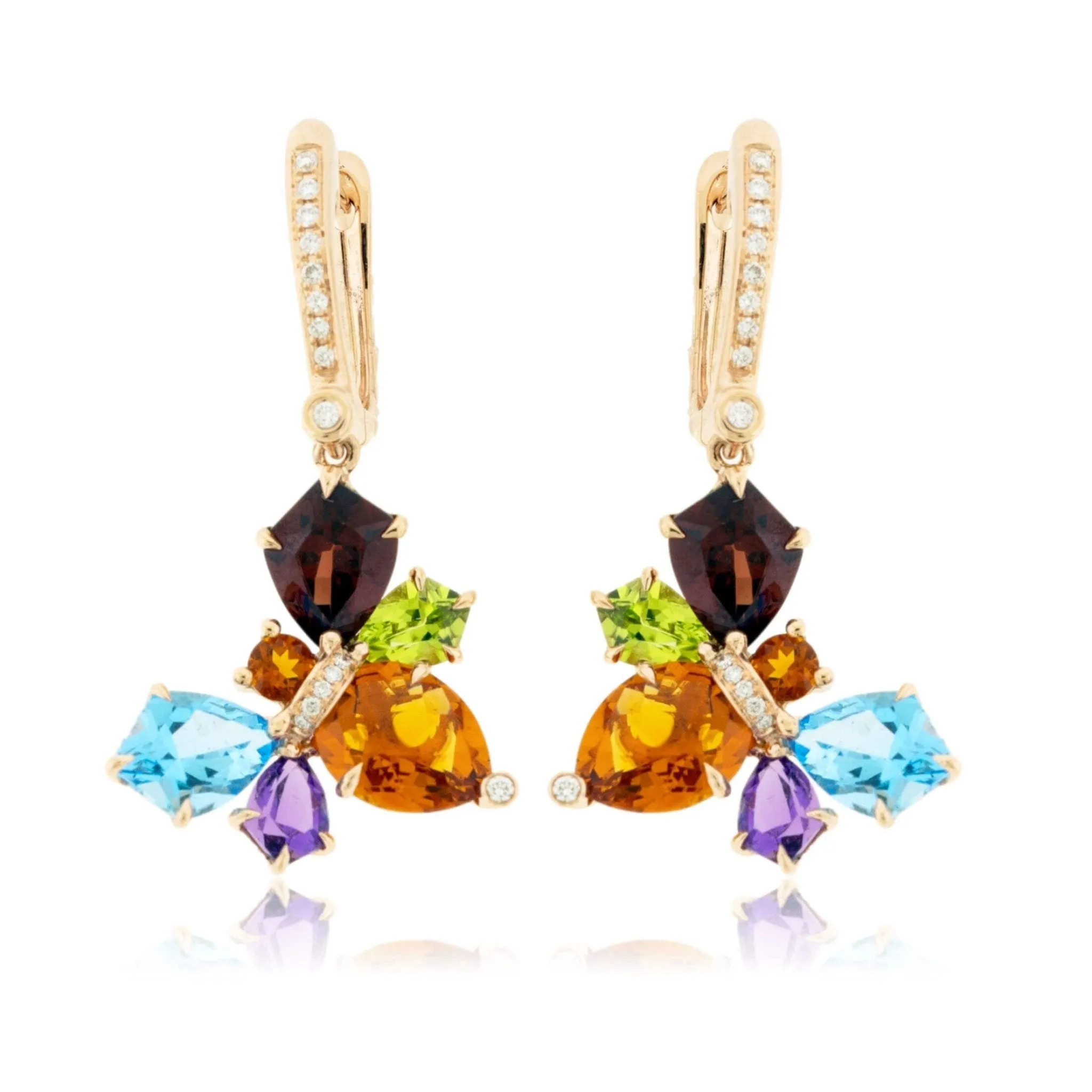 Rainbow Mixed Gemstone Queen Bee & Diamond Dangle Earrings