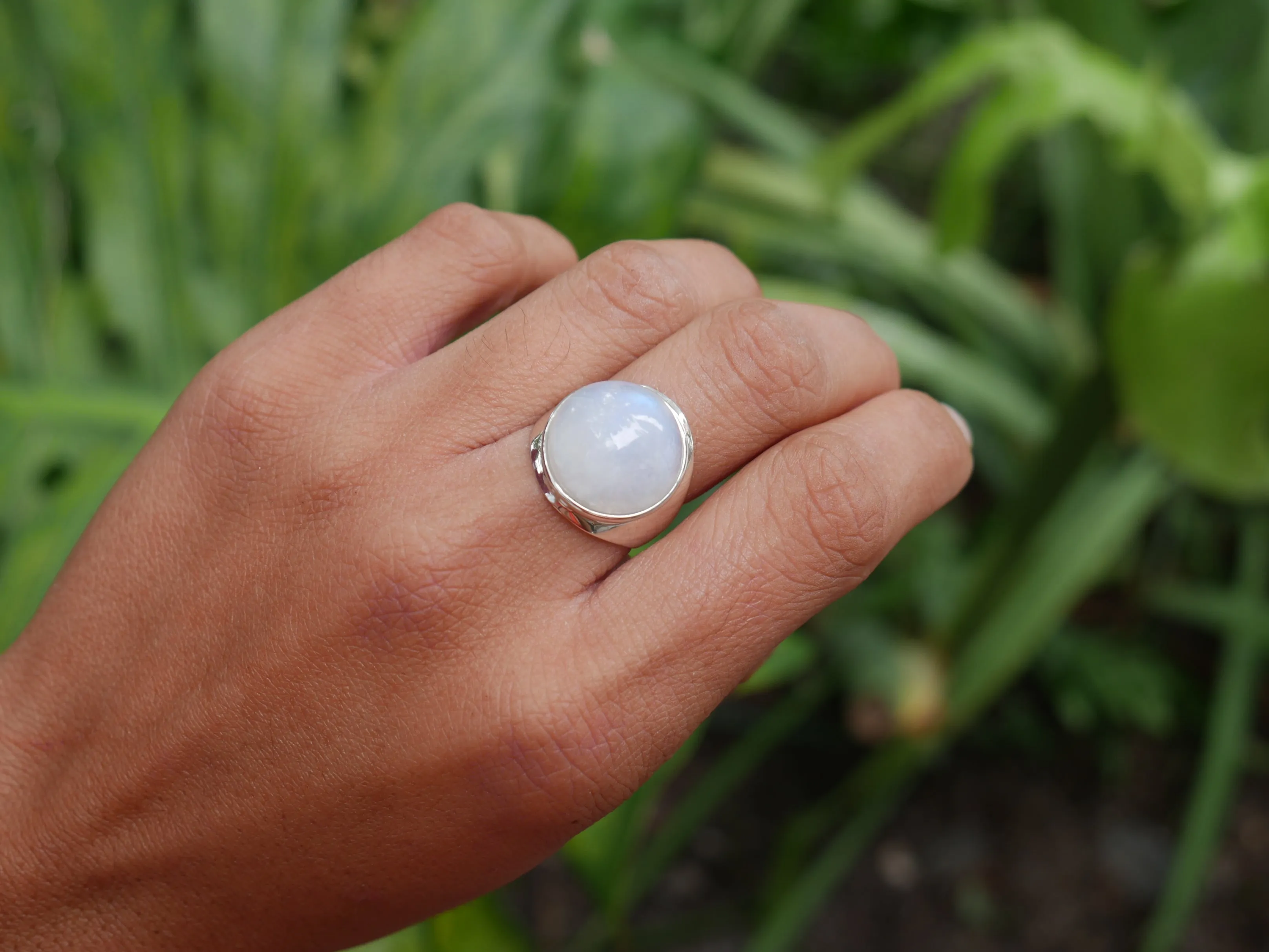 Rainbow Moonstone Ring Natural Gemstone 925 Sterling Silver Statement Jewelry