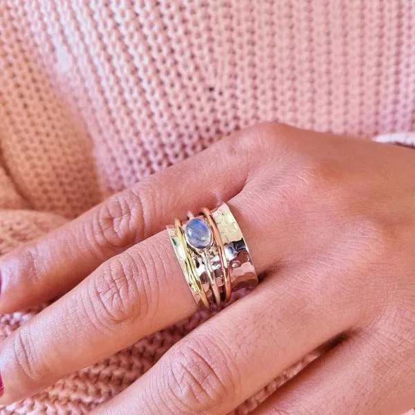 Rainbow Moonstone Spinning Ring