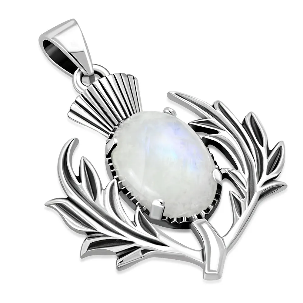 Rainbow Moonstone Thistle Silver Pendant