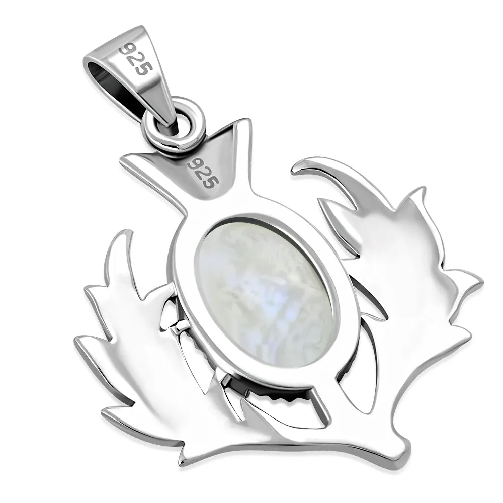 Rainbow Moonstone Thistle Silver Pendant