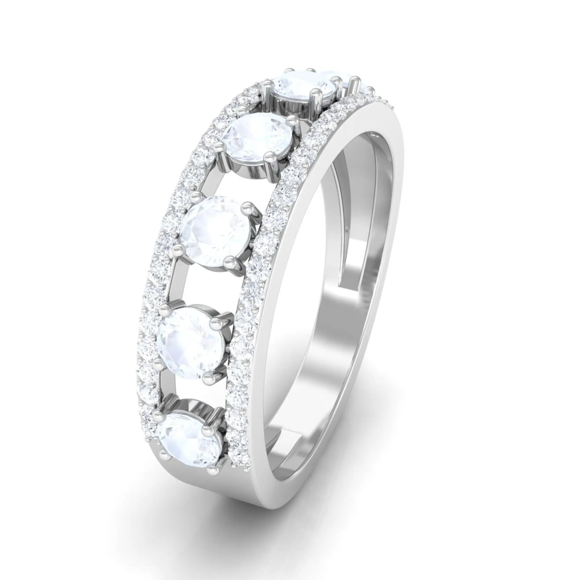 Real Moonstone and Diamond Anniversary Ring